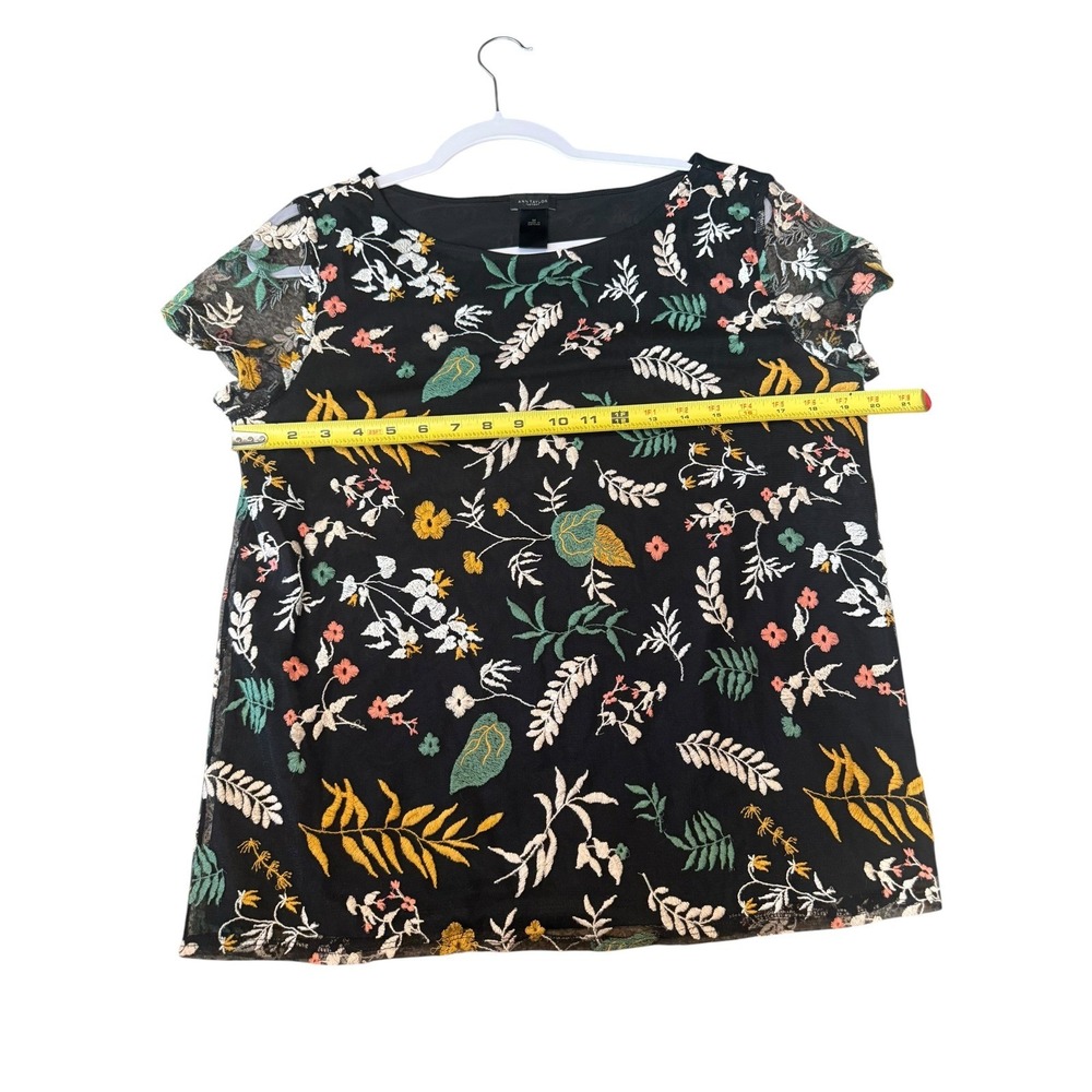 Ann Taylor All Over Embroidered Blouse Black Mesh Overlay Garden Fairy Size M - Picture 8 of 8